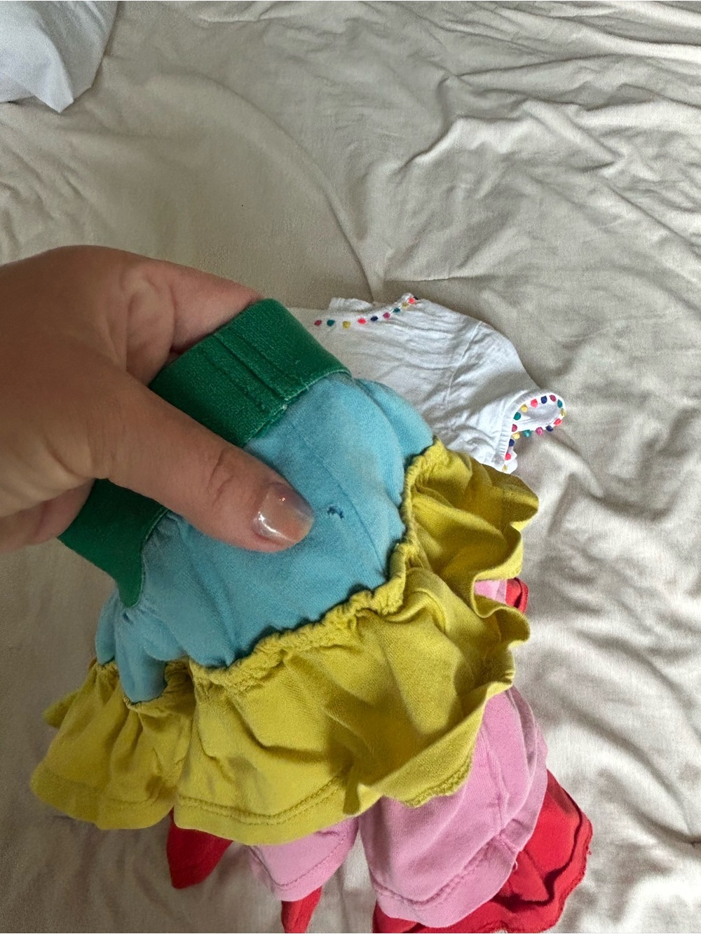 Mini Boden Multi-Color Tiered Ruffle Skirt - White Top Set - Picture 7 of 7